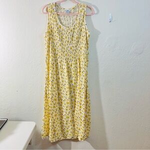 Croft & Barrow Women Smocked Floral Midi Dress 0X Cottagecore Feminine Pockets